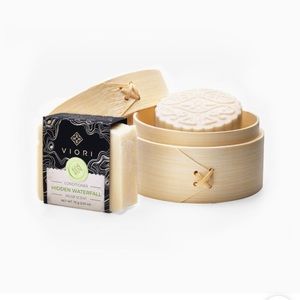 VIORI Hidden Waterfall Shampoo Bar, Conditioner Bar, and Bamboo Holder Set